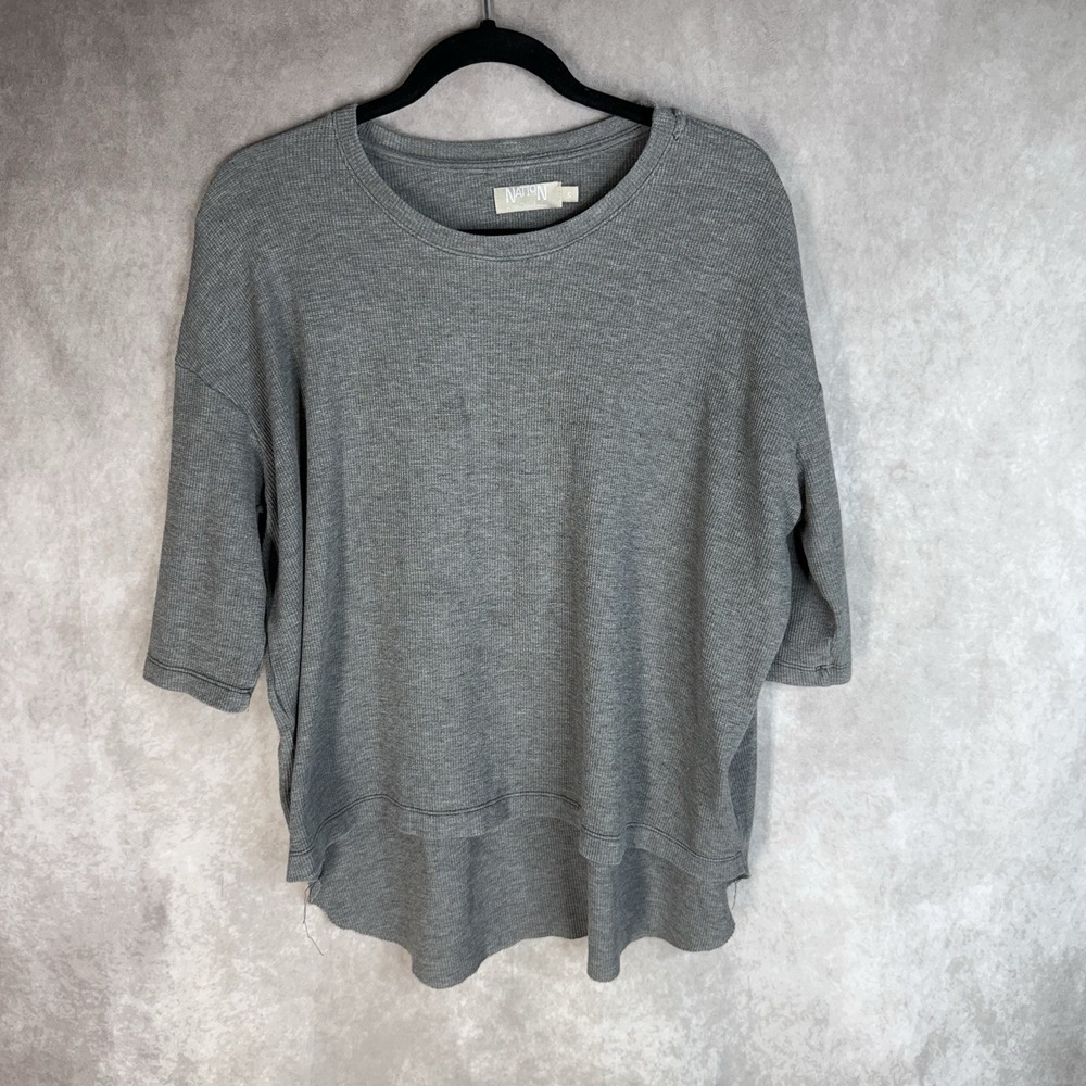 Nation LTD Waffle Knit Thermal Hi-Low Top In Gray Women's Size S - Picture 1 of 6